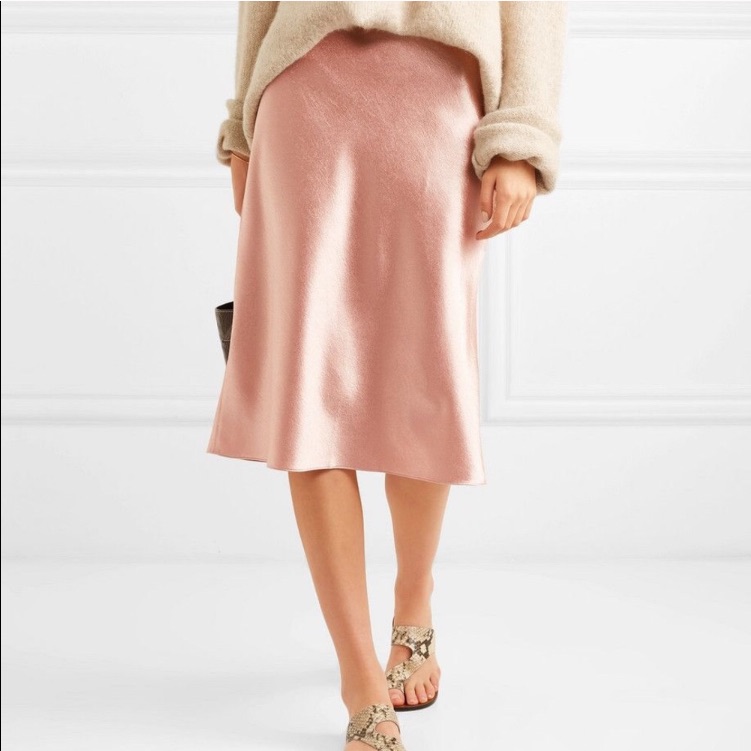 Vince Satin Midi Skirt In Blush